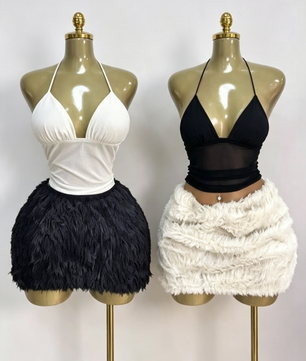 Ensemble Haut Dos Nu + Jupe Boule Plumetis
