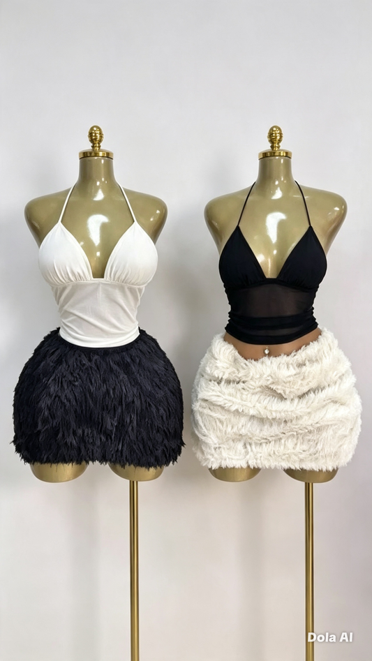 Ensemble Haut Dos Nu + Jupe Boule Plumetis