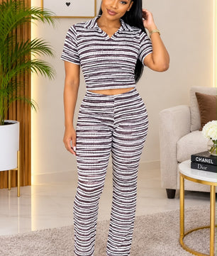Crop Top & Pantalon | Rayures Bicolores