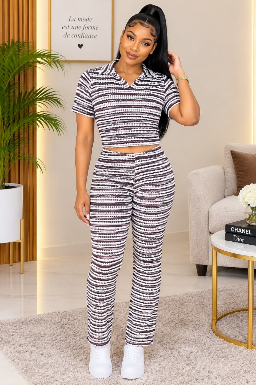 Crop Top & Pantalon | Rayures Bicolores