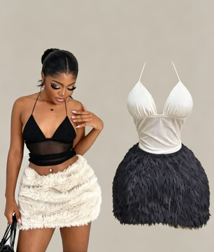 Ensemble Haut Dos Nu + Jupe Boule Plumetis