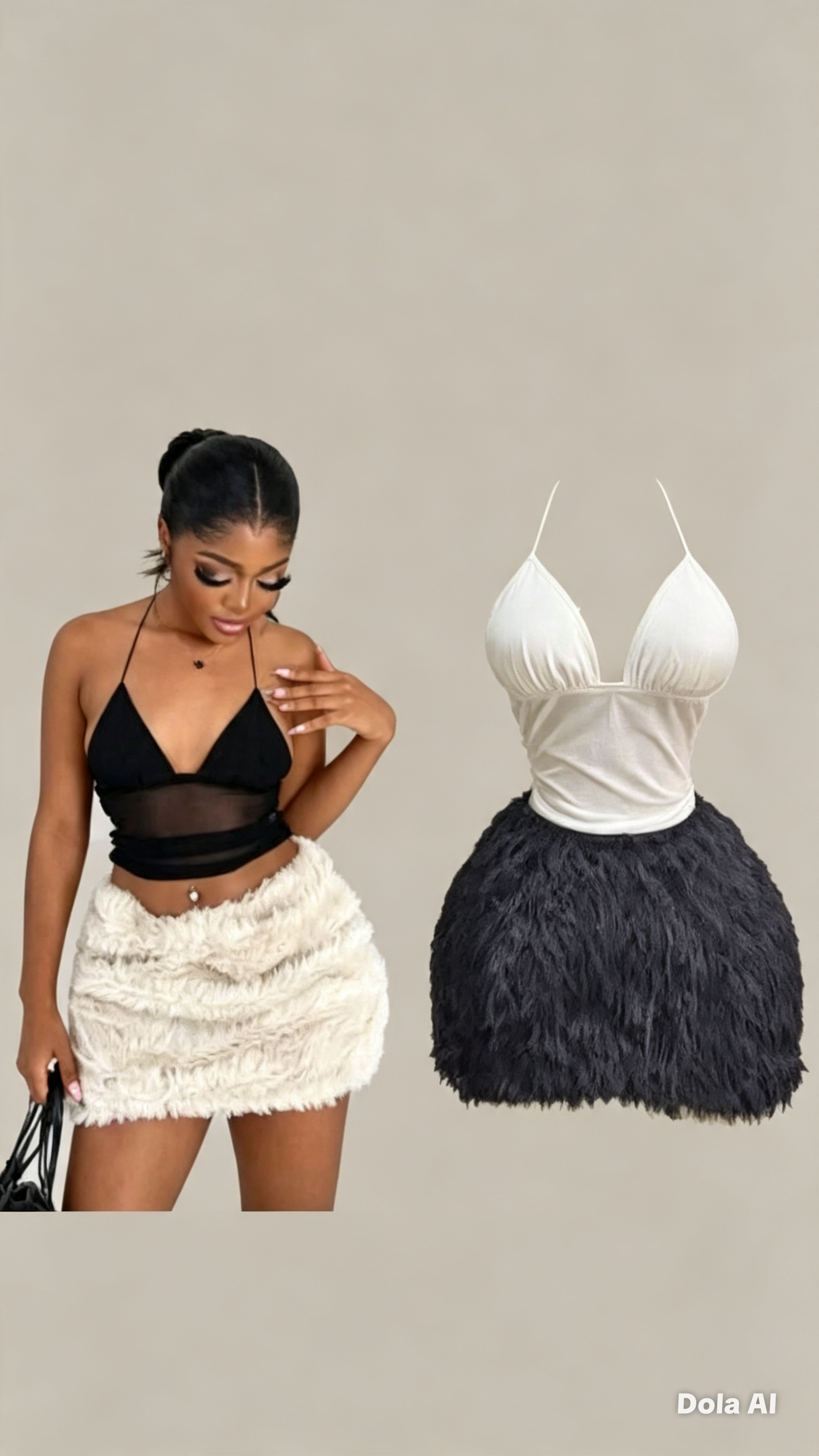 Ensemble Haut Dos Nu + Jupe Boule Plumetis