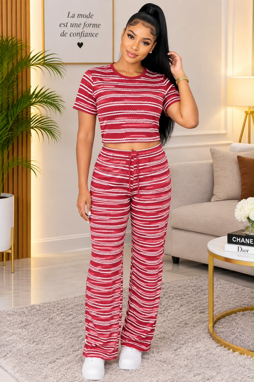 Crop Top & Pantalon | Rayures Bicolores