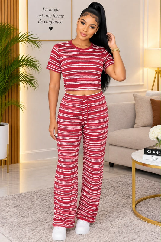 Crop Top & Pantalon | Rayures Bicolores