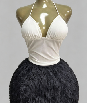 Ensemble Haut Dos Nu + Jupe Boule Plumetis