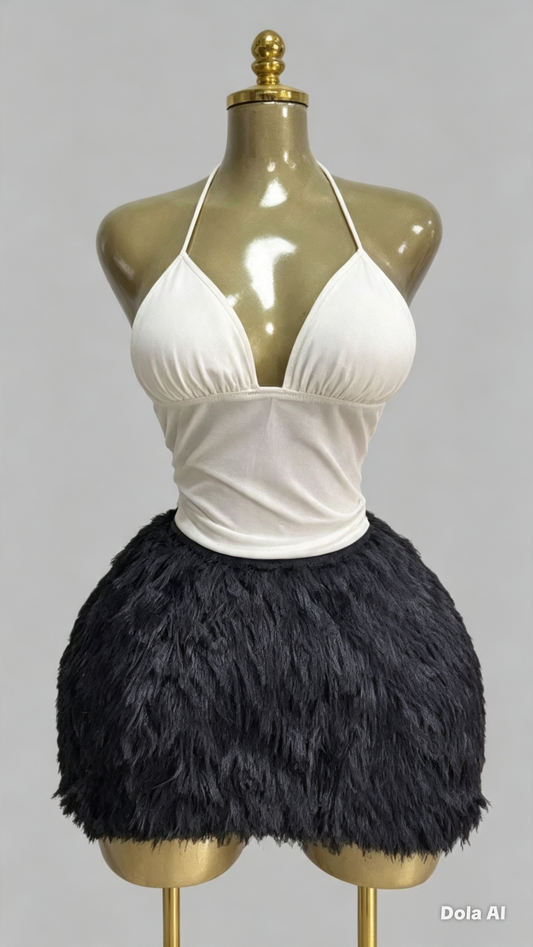 Ensemble Haut Dos Nu + Jupe Boule Plumetis
