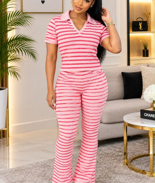 Crop Top & Pantalon | Rayures Bicolores