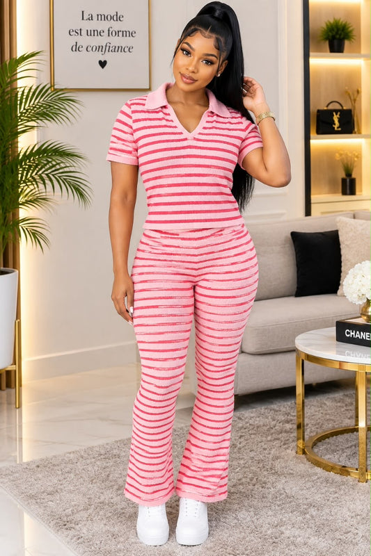Crop Top & Pantalon | Rayures Bicolores