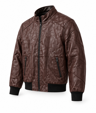 Blouson brun, vue de trois quarts simulée