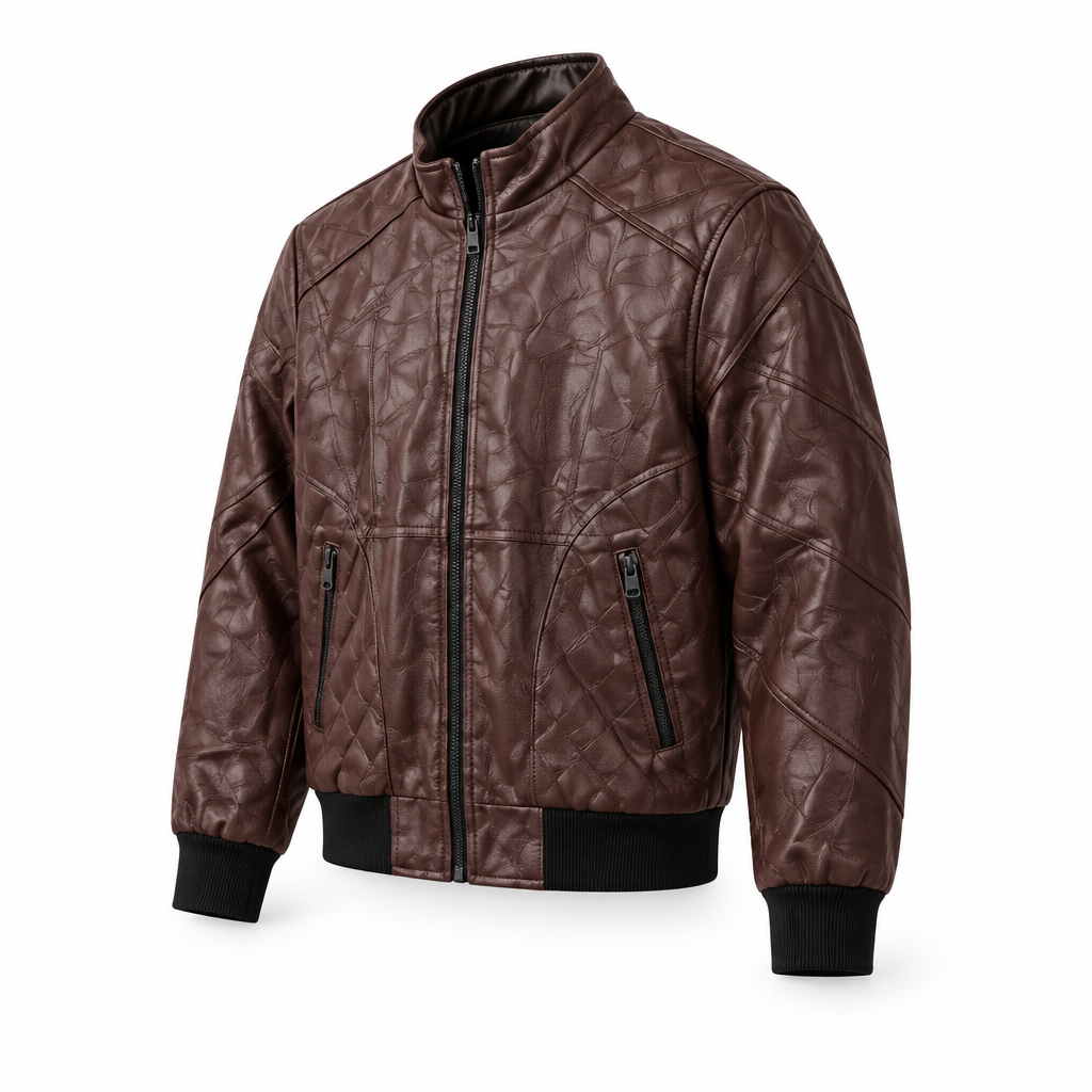 Blouson brun, vue de trois quarts simulée