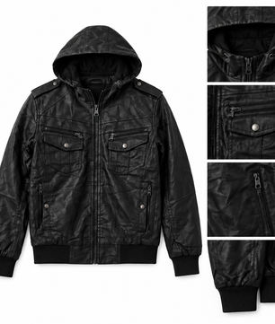 Blouson noir à capuche, détail