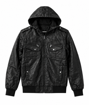 Blouson noir à capuche, vue de face
