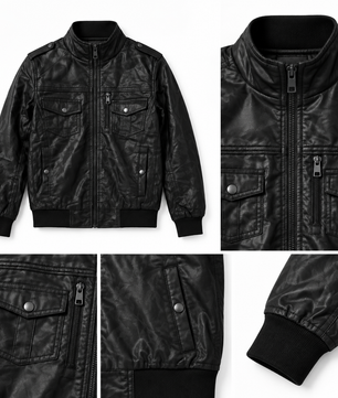 Blouson noir à col montant, détail