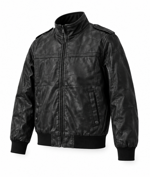 Blouson noir à col montant, vue de trois quarts simulée