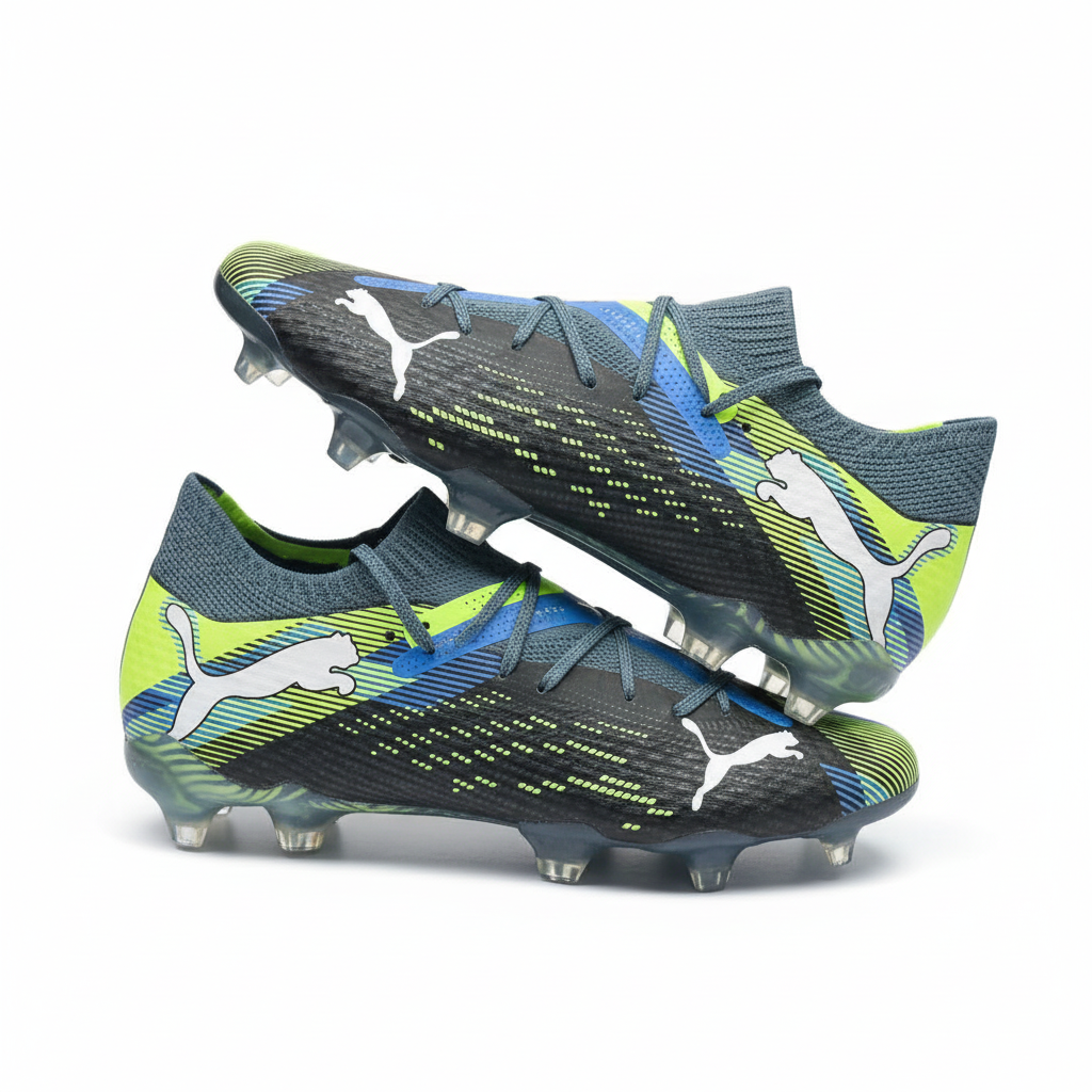 Bottines Puma gris et jaune sur fond blanc