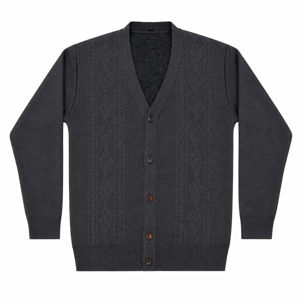 Cardigan anthracite, présentation soignée
