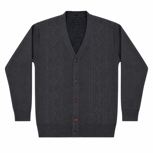 Cardigan anthracite, présentation soignée