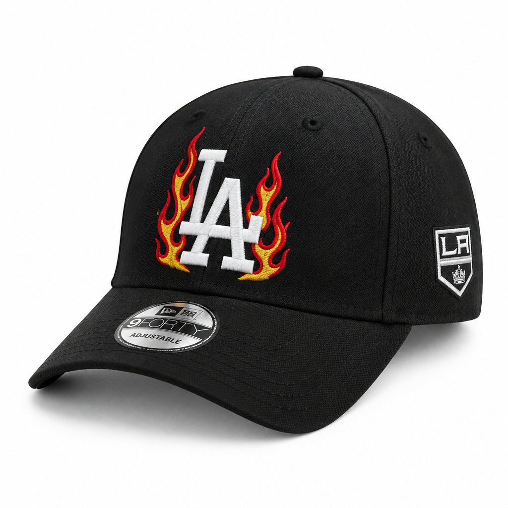 Casquette noire LA avec flammes