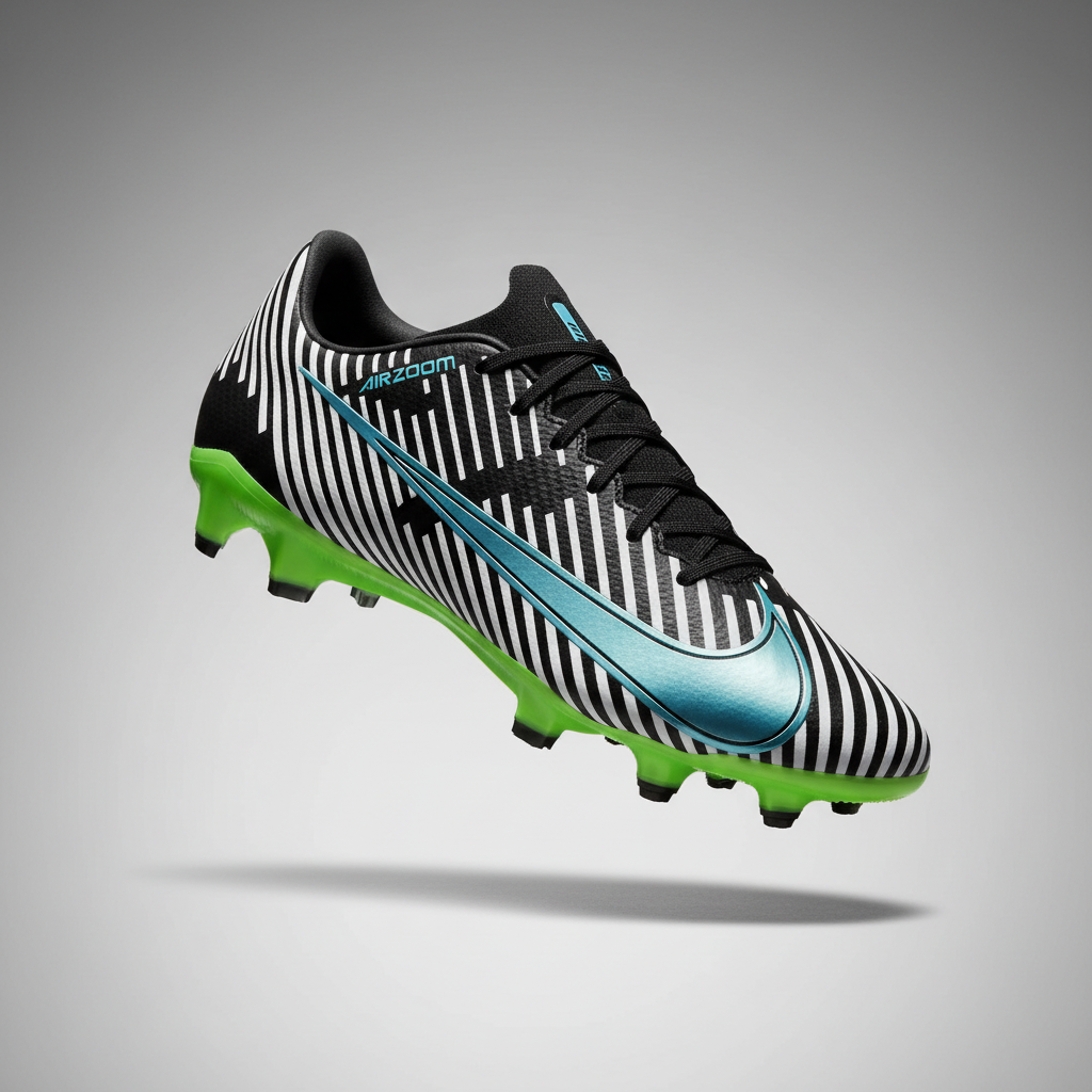 Chaussures rayées - vue dynamique sur fond gris dégradé