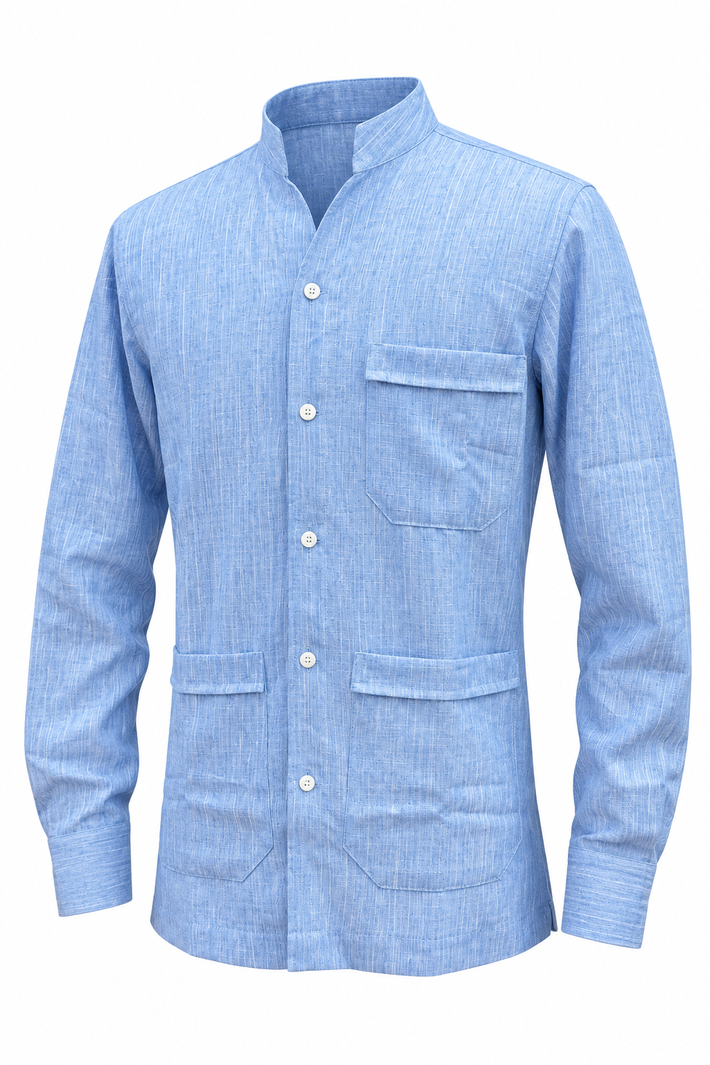 Chemise bleu clair, trois-quarts simulé