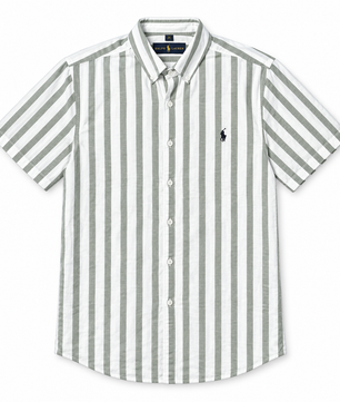 Chemise à larges rayures gris-vert