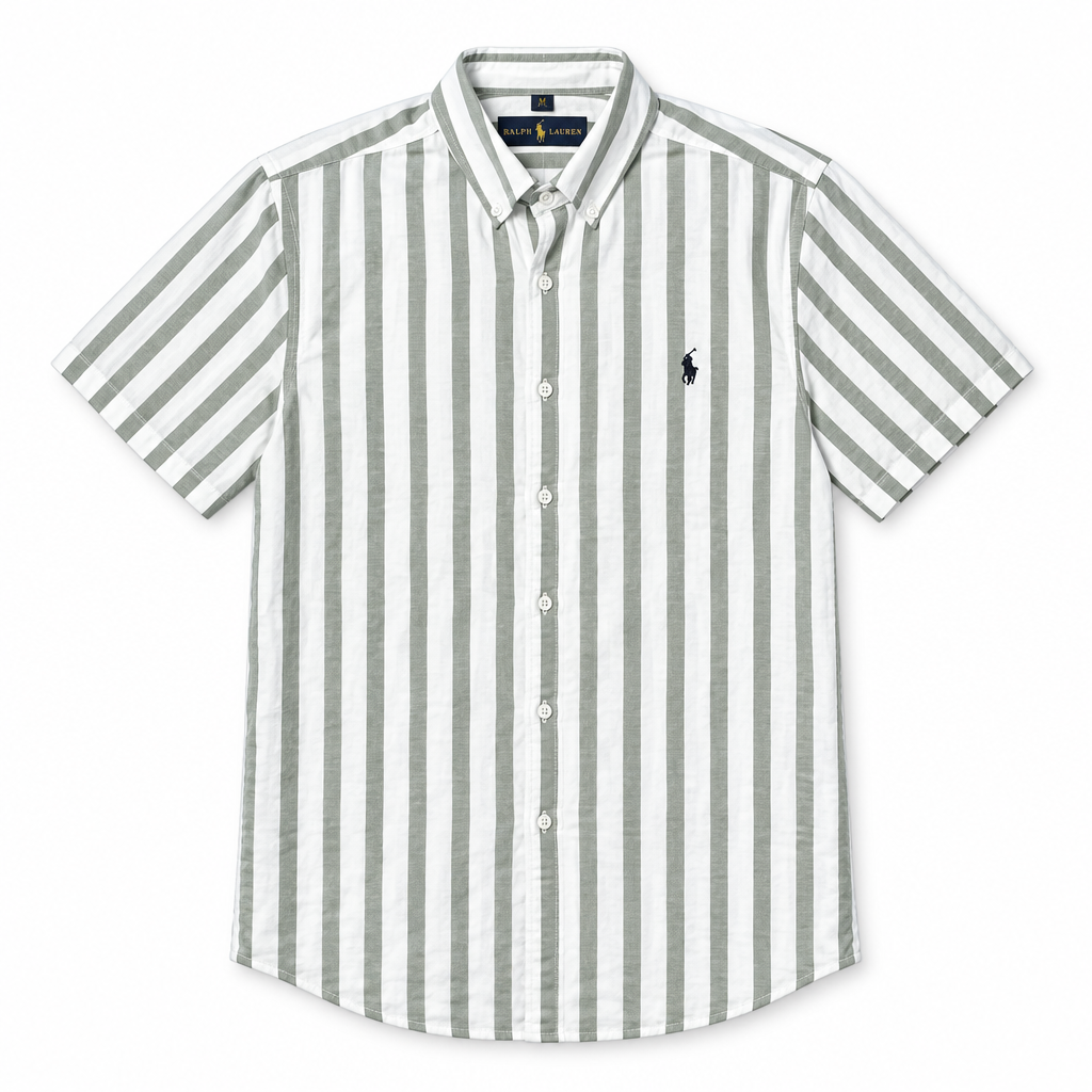 Chemise à larges rayures gris-vert