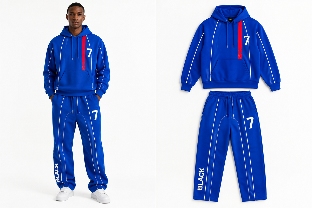 Ensemble bleu numéro 7, vue portée et articles seuls