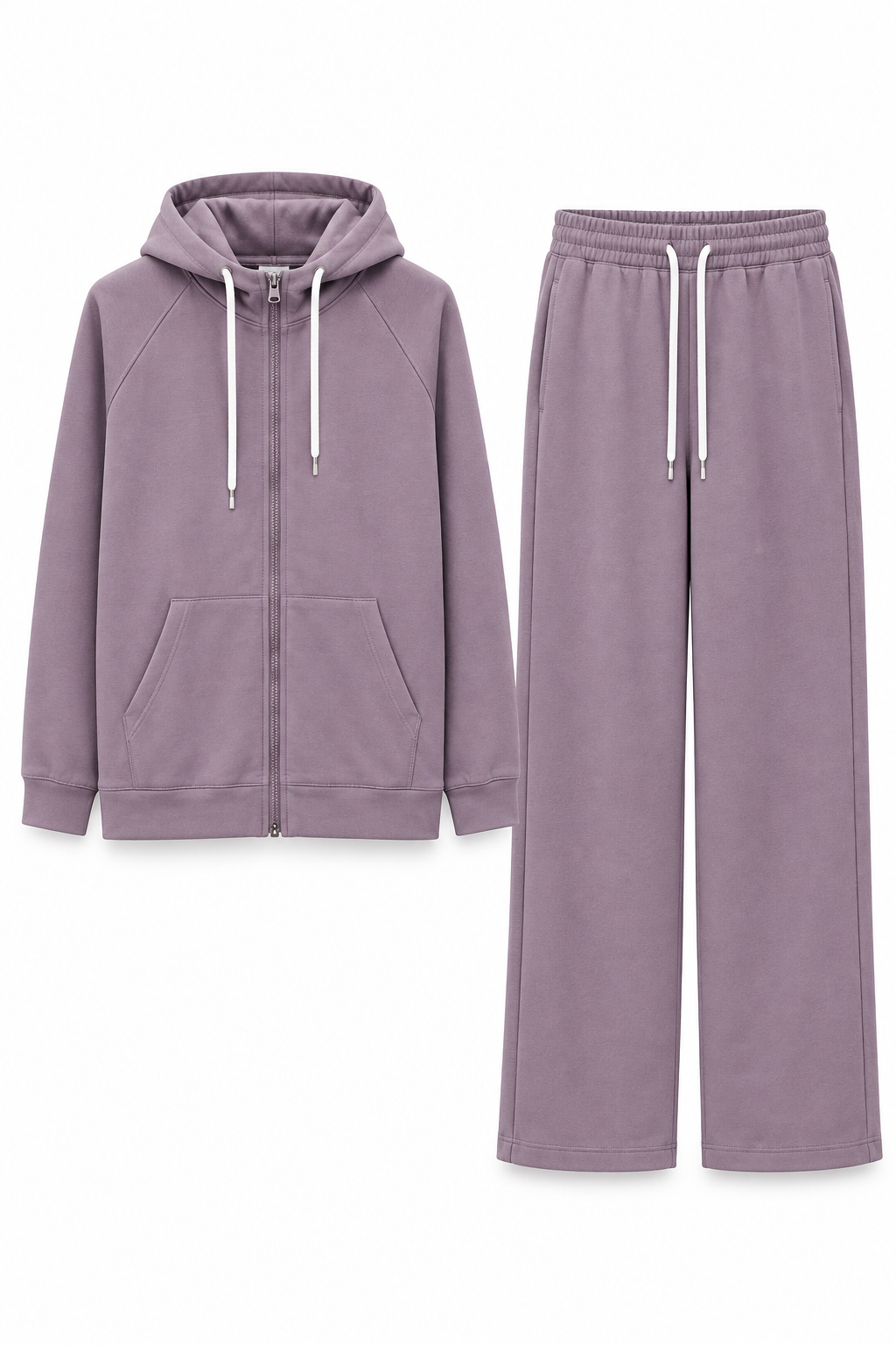 Ensemble mauve sur fond blanc
