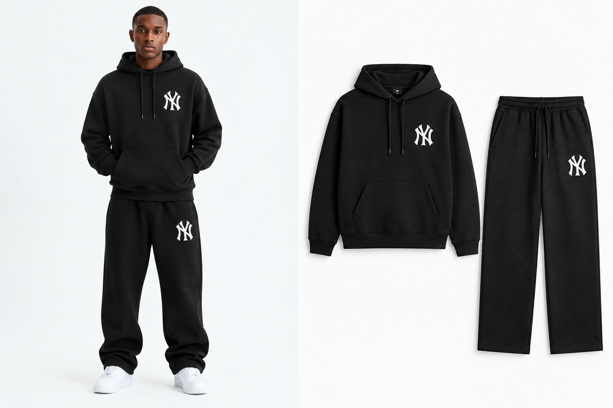 Ensemble noir à monogrammes, vue portée et articles seuls