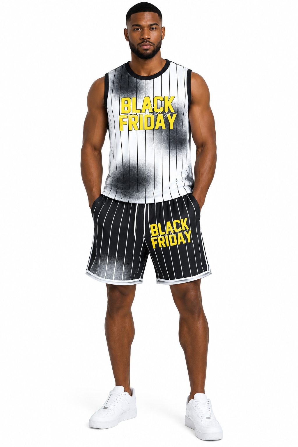 Ensemble rayé Black Friday porté