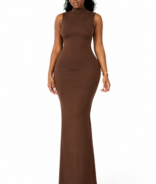 Robe Maxi Col Montant Dos Nu Drapé