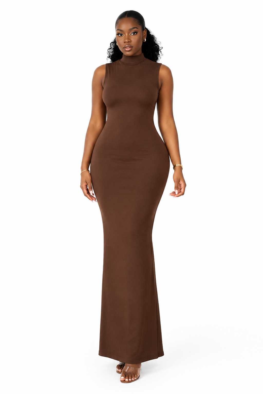Robe Maxi Col Montant Dos Nu Drapé