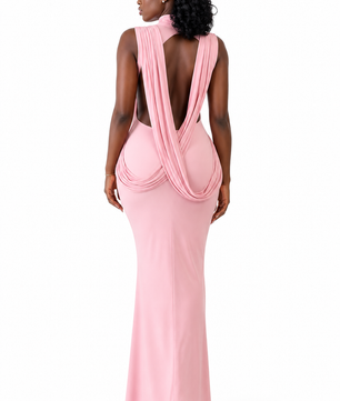 Robe Maxi Col Montant Dos Nu Drapé