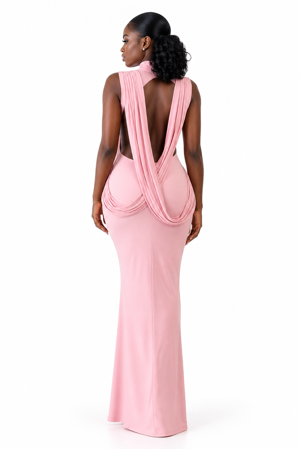 Robe Maxi Col Montant Dos Nu Drapé