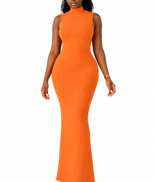 Robe Maxi Col Montant Dos Nu Drapé