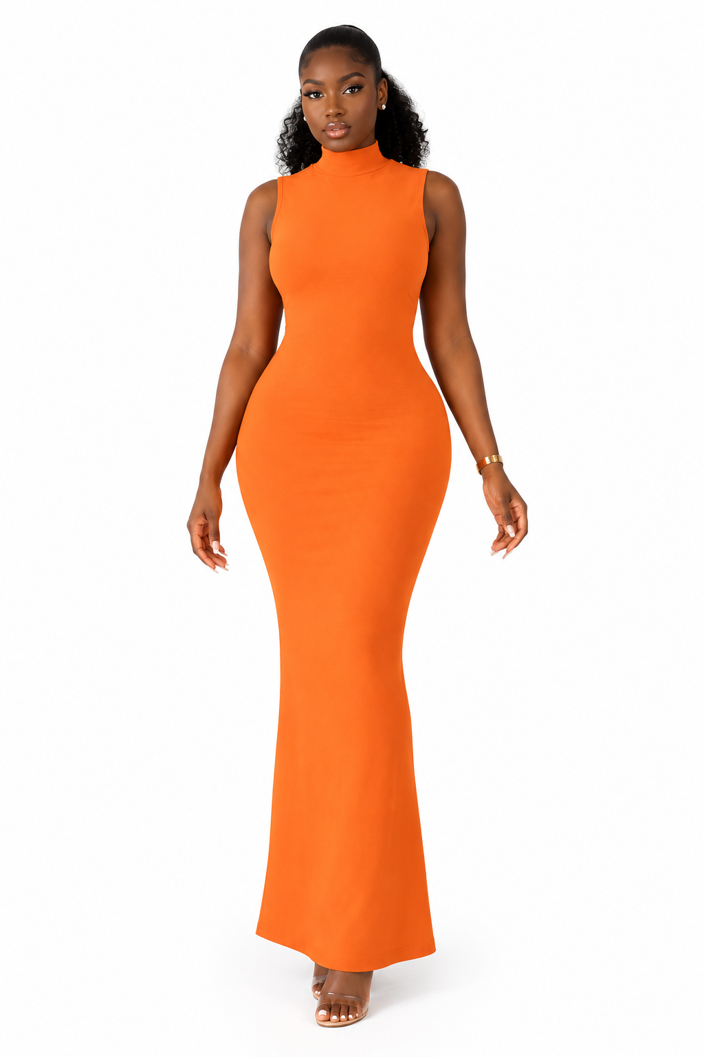 Robe Maxi Col Montant Dos Nu Drapé