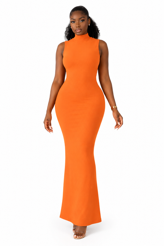 Robe Maxi Col Montant Dos Nu Drapé
