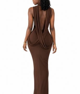 Robe Maxi Col Montant Dos Nu Drapé