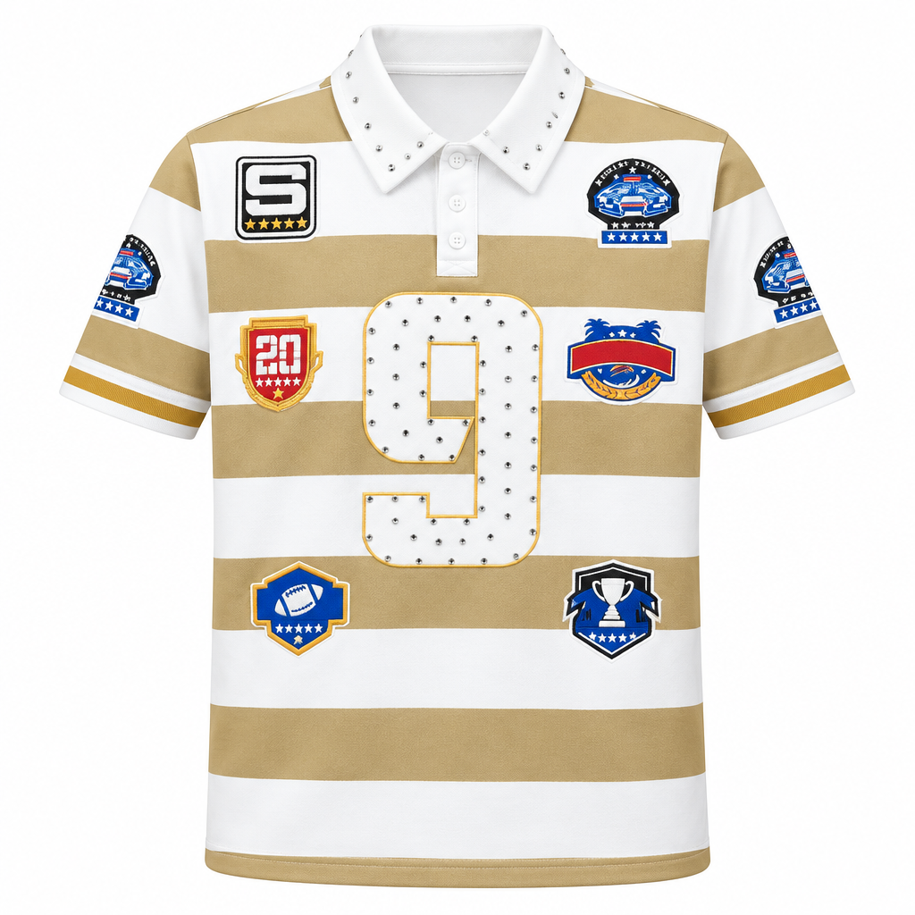 Polo rayé beige et blanc