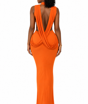 Robe Maxi Col Montant Dos Nu Drapé