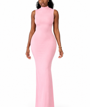 Robe Maxi Col Montant Dos Nu Drapé