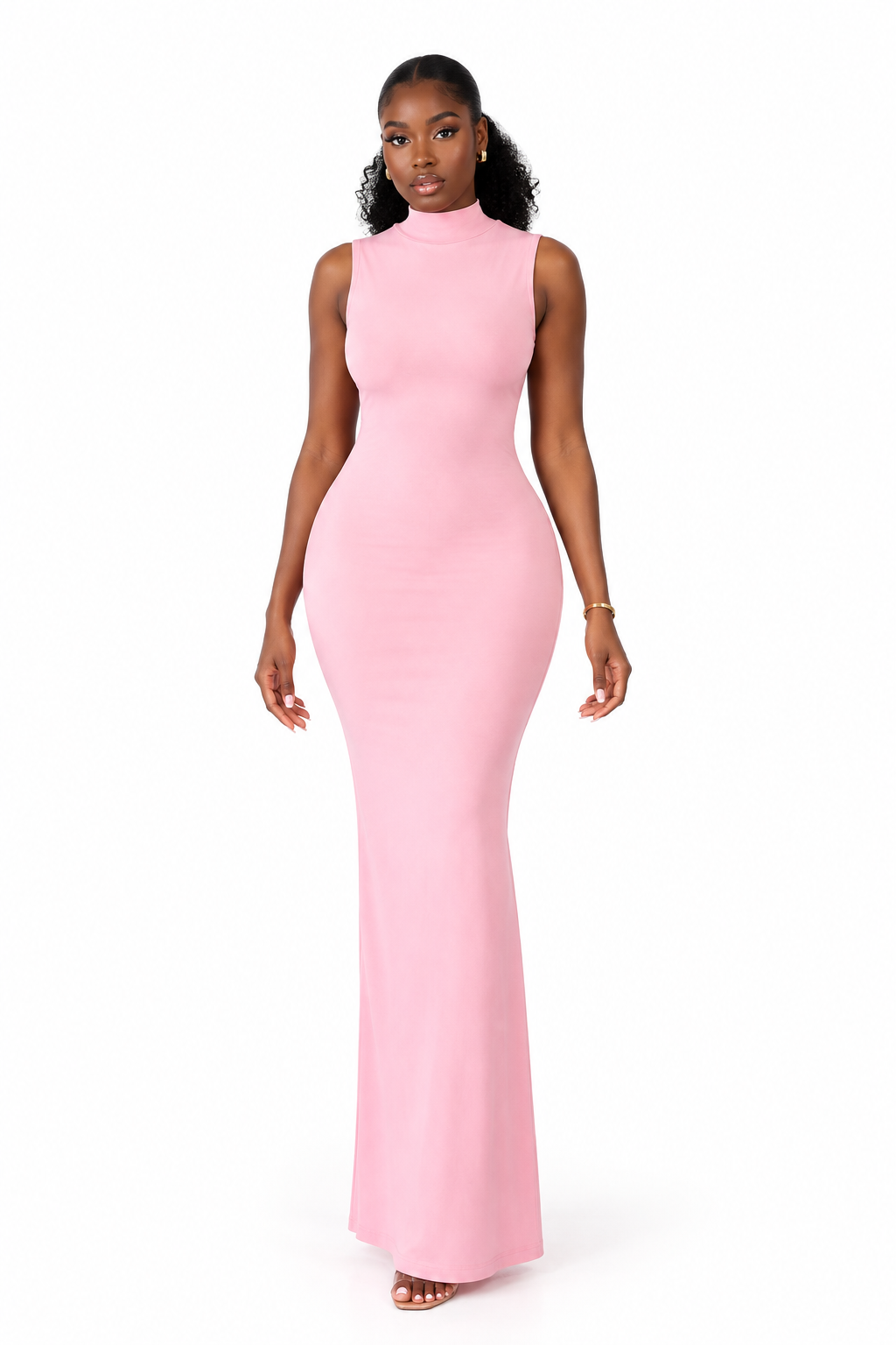 Robe Maxi Col Montant Dos Nu Drapé