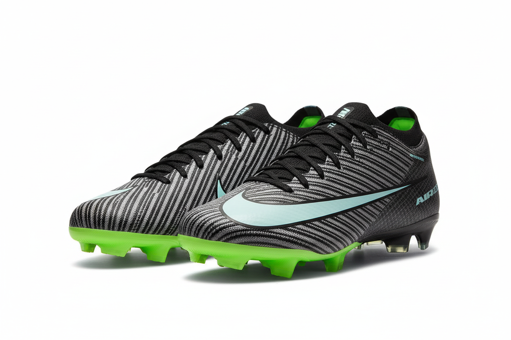 Paire de chaussures rayées noir et blanc avec semelle verte