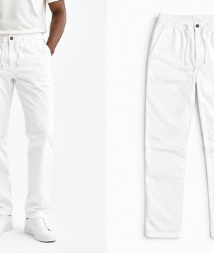 Pantalon blanc, vue portée et article seul