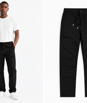Pantalon noir, vue portée et article seul