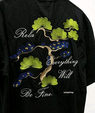 T-shirt Noir Broderie Arbre