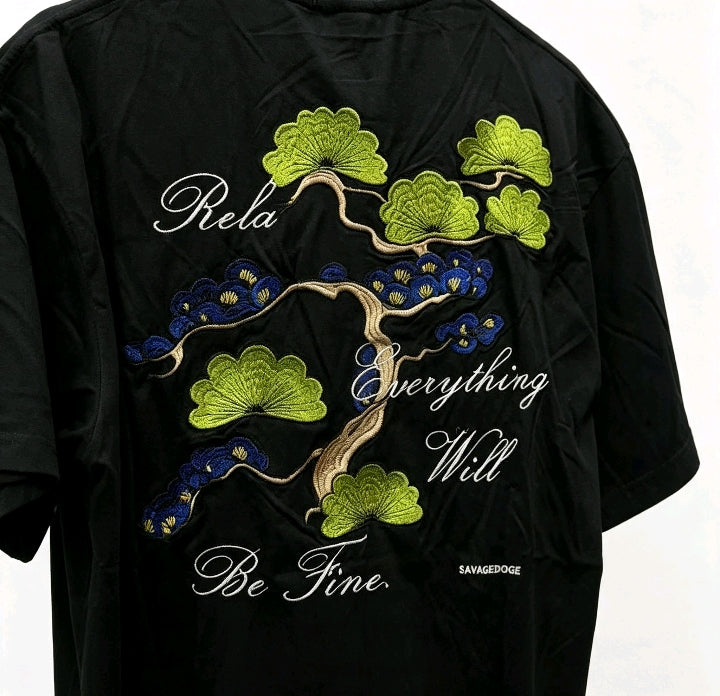 T-shirt Noir Broderie Arbre