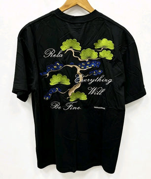 T-shirt Noir Broderie Arbre