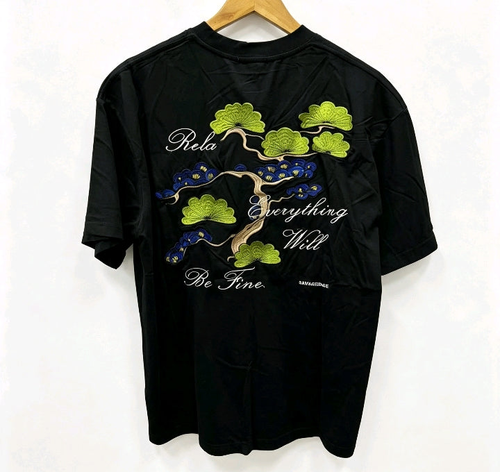 T-shirt Noir Broderie Arbre