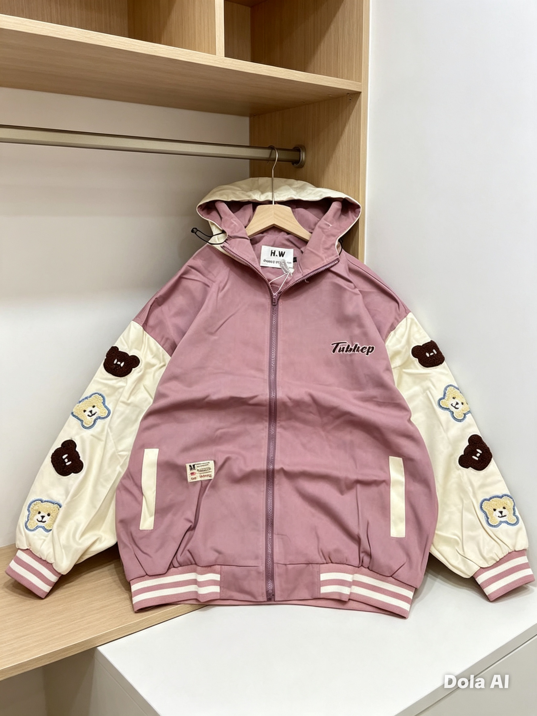- Veste Teddy Ourson à Capuche – Rose Poudré